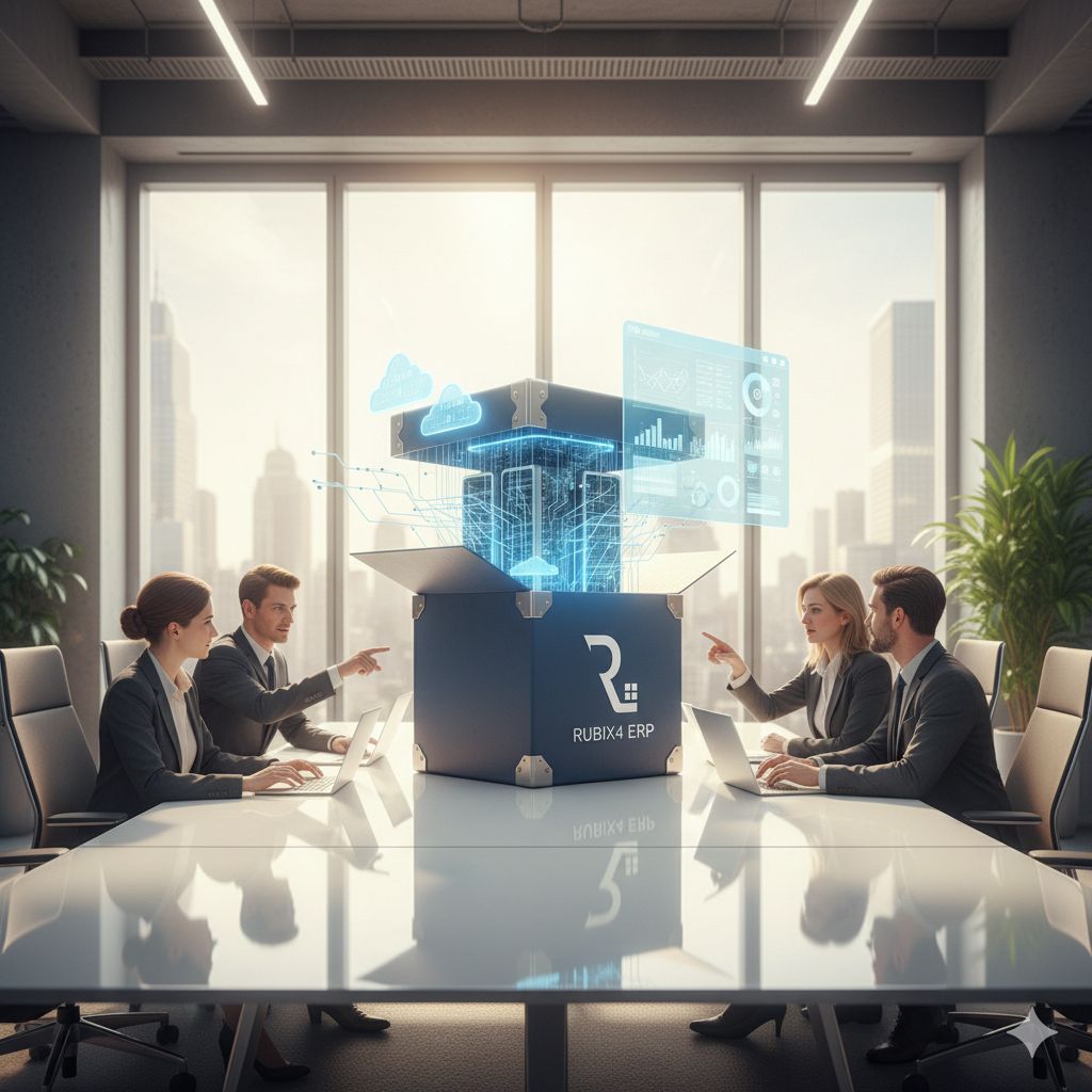 ERP software dashboard with business modules